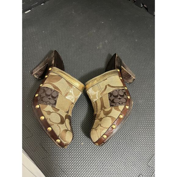 Vintage Y2K Coach Caterina Patchwork Platform Clogs Wooden Womens Size 7.5 - Picture 5 of 8